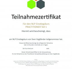 Einstiegkurs - Teilnahmezertifikat NLP Einführungskurs Vorlage Kopie